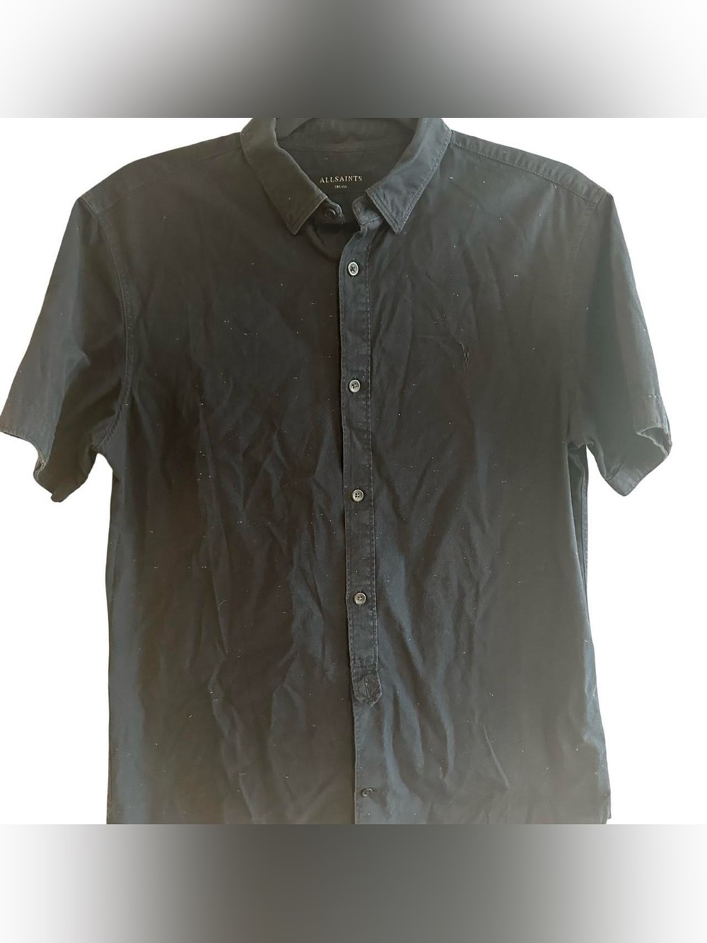 All Saints Speckled Print Black Short Sleeve Button Up Men's SZ S Preppy Casual